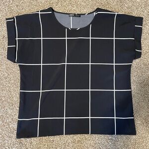 SHEIN Black and White Grid Short Sleeve Blouse